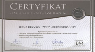 Laur Społecznego Zaufania dla Burmistrz Góry