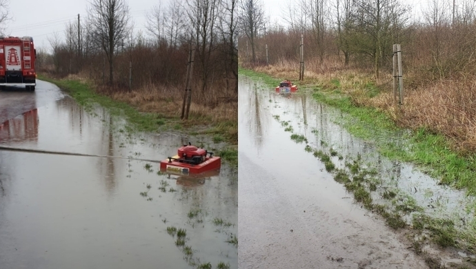 Miejscowe zagrożenie: Woda zalewająca częściowo jezdnię w Drozdowicach Wielkich