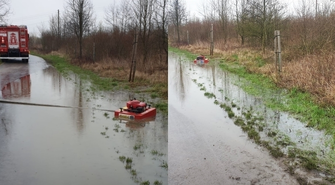 Miejscowe zagrożenie: Woda zalewająca częściowo jezdnię w Drozdowicach Wielkich