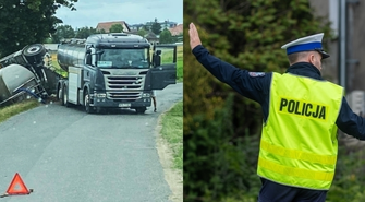Trasa Wschowa-Konradowo zablokowana. Przewróciła się cysterna
