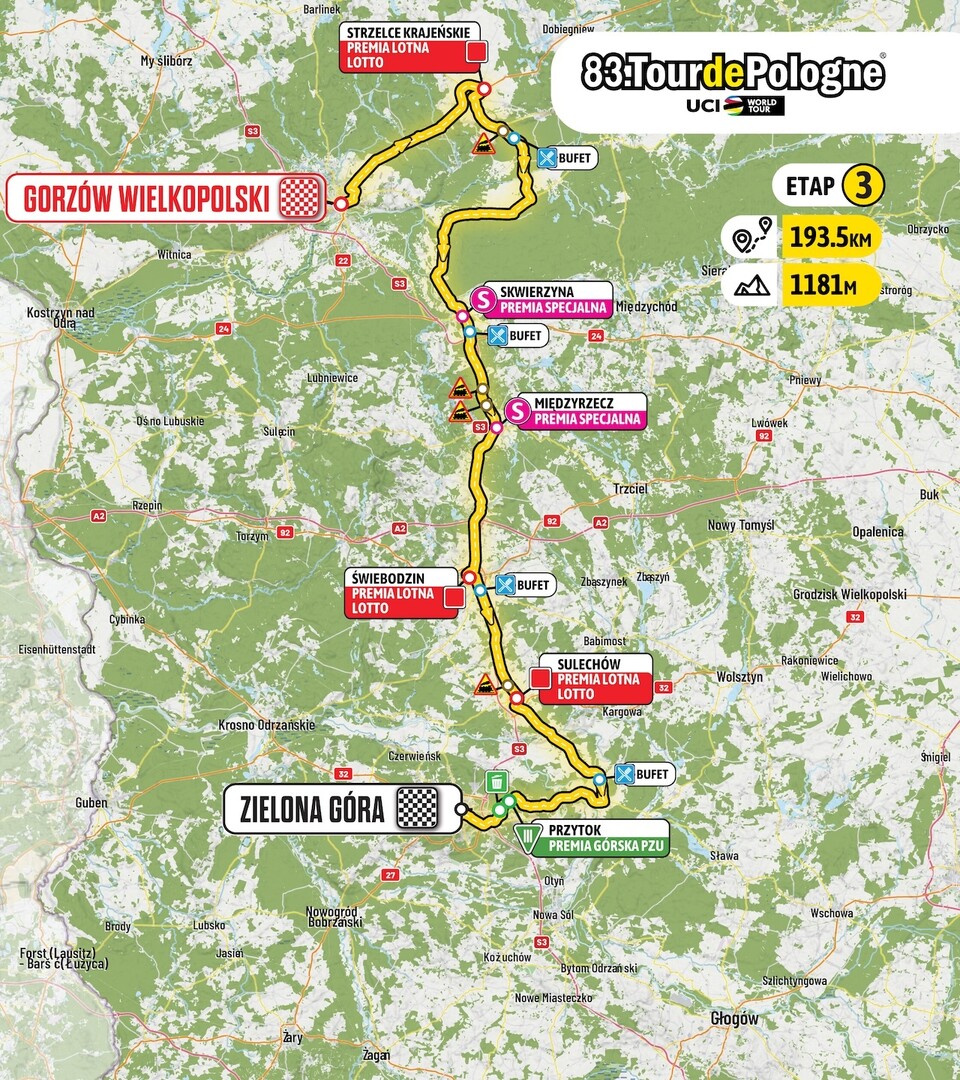 Tour de Pologne. Trasa Gorz&oacute;w - Zielona G&oacute;ra